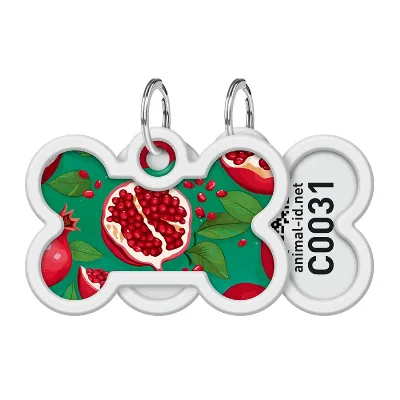 Адресник для собак і котів металевий, кістка «Гранати», M WAUDOG Smart ID Tag Pomegranates