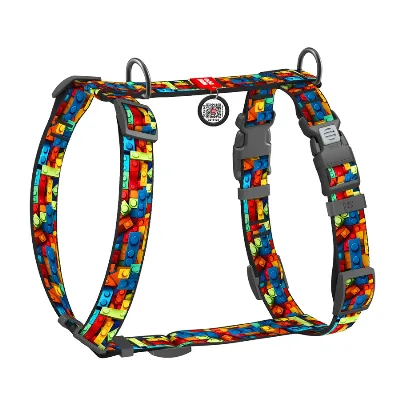 Шлея для собак анатомічна H-подібна «Блоки», M WAUDOG Nylon Anatomic Harness Blocks