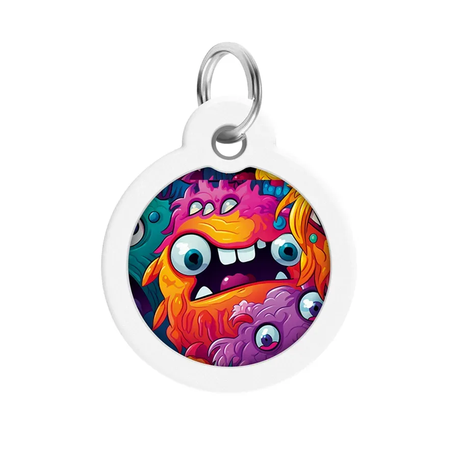 Адресник для собак і котів металевий, коло «Зубасті монстри», L WAUDOG Smart ID Tag Toothy Monsters