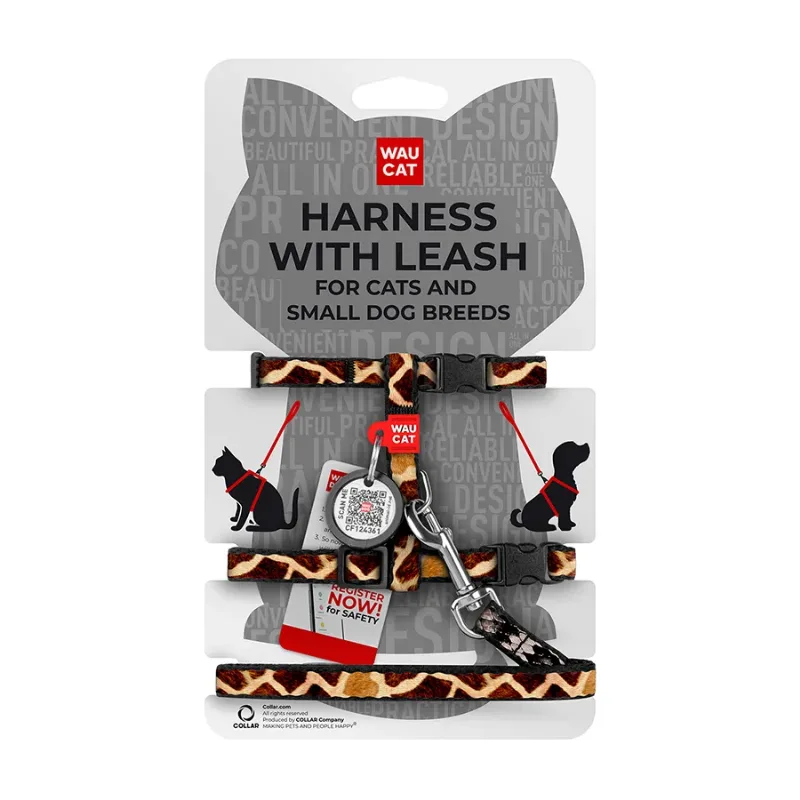 Шлея з повідцем для котів та дрібних порід собак «Жираф», XS WAUCAT Nylon Harness with Leash Giraffe