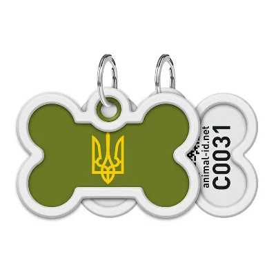 Адресник для собак і котів металевий, кістка «Тризуб олива», M WAUDOG Smart ID Tag Olive Trident