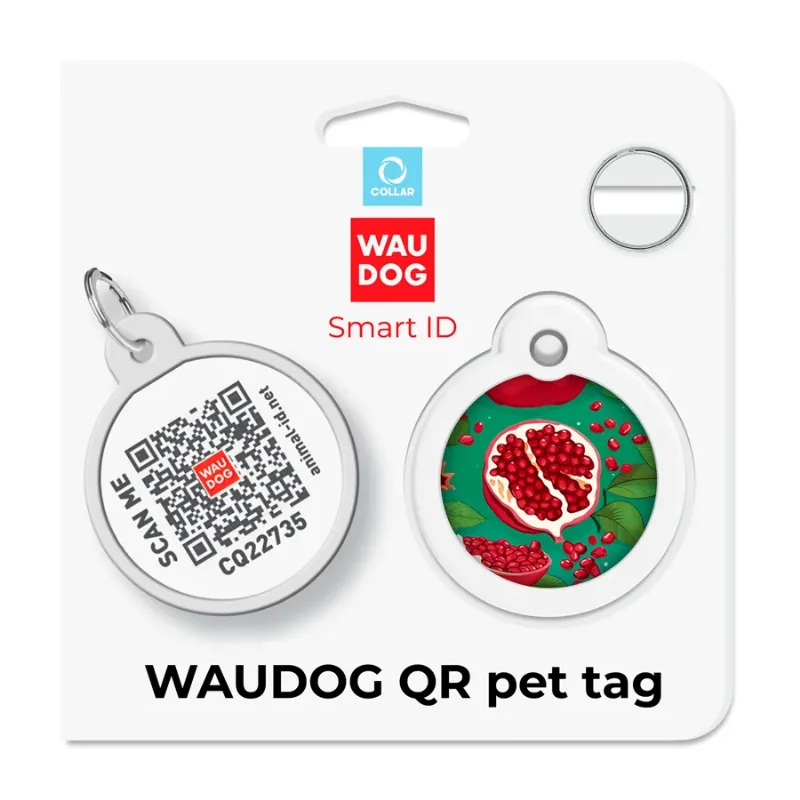 Адресник для собак і котів металевий, коло «Гранати», L WAUDOG Smart ID Tag Pomegranates