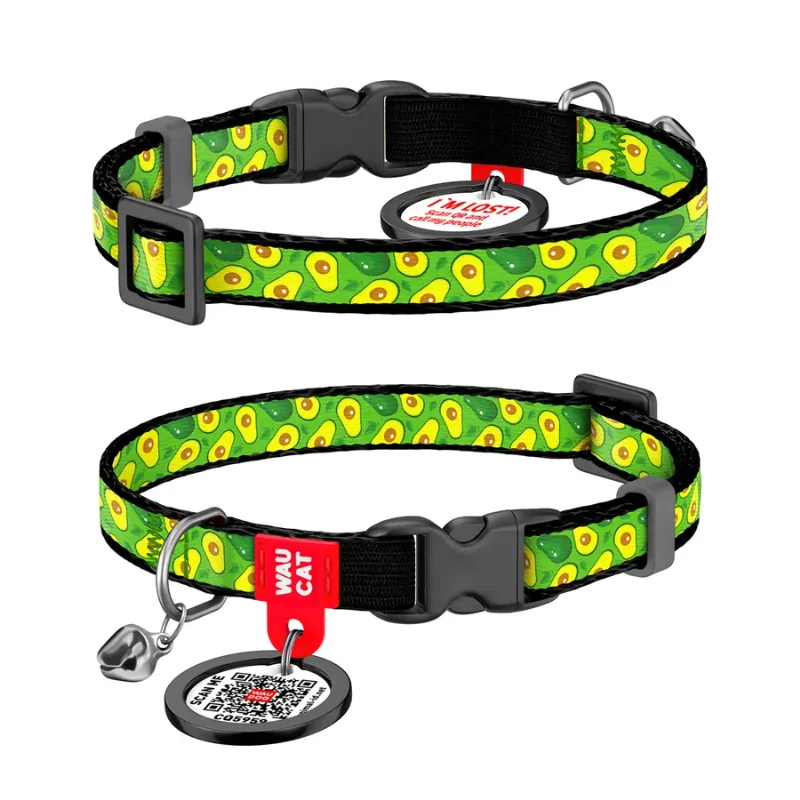 Ошейник для котов нейлоновый «Авокадо», XS WAUCAT Nylon Collar Avocado
