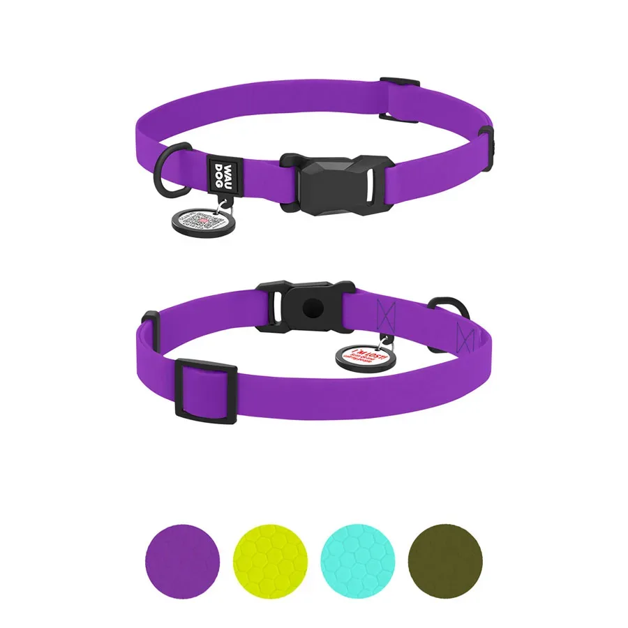Нашийник для собак водостійкий паспортом, S, фіолетовий WAUDOG Magnetc QR Collar