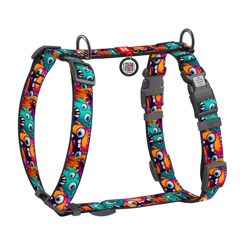 Шлея для собак анатомічна H-подібна «Зубасті монстри», M WAUDOG Nylon Anatomic Harness Toothy Monsters