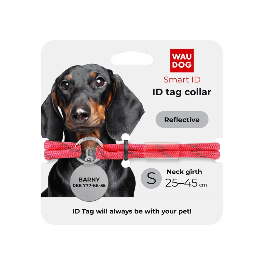Шнурок для адресника з паракорду, світловідбивний, M, рожевий WAUDOG Smart ID Tag Cord