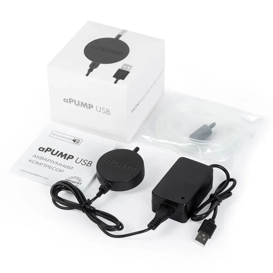 Безшумний акваріумний компресор aPUMP USB (5V) для акваріумів до 100 л AquaLighter aPUMP Air Pump