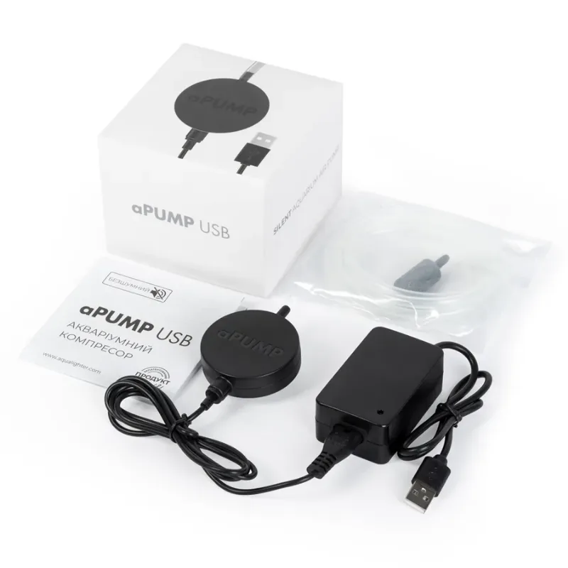 Безшумний акваріумний компресор aPUMP USB (5V) для акваріумів до 100 л AquaLighter aPUMP Air Pump