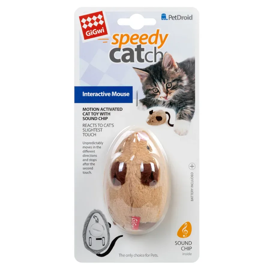 Игрушка для котов Интерактивная мышка, искусственный мех, 9 см GiGwi Speedy Catch Mouse Interactive Toy