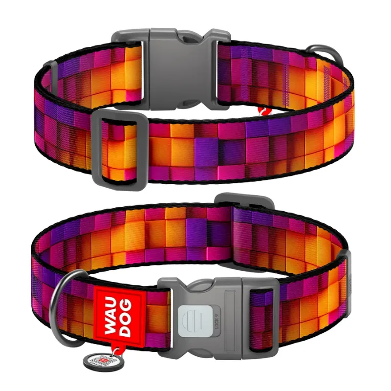 Нашийник для собак нейлоновий «Куби 3Д», XXL WAUDOG Nylon Collar 3D Cubes