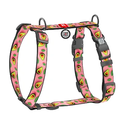 Шлея для собак анатомічна H-подібна «Авокадо на рожевому», M WAUDOG Nylon Anatomic Harness Avocado on Pink