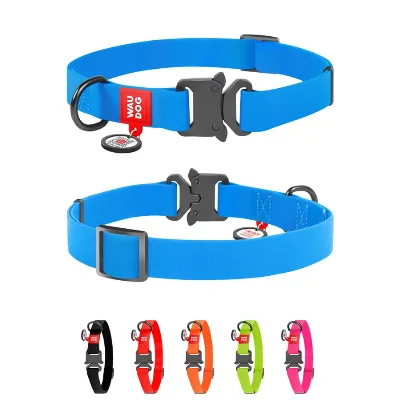 Нашийник для собак водостійкий, металева пряжка, L, блакитний WAUDOG Waterproof Collar