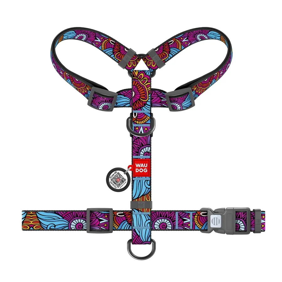 Шлея для собак анатомічна H-подібна «Літо», M WAUDOG Nylon Anatomic Harness Summer