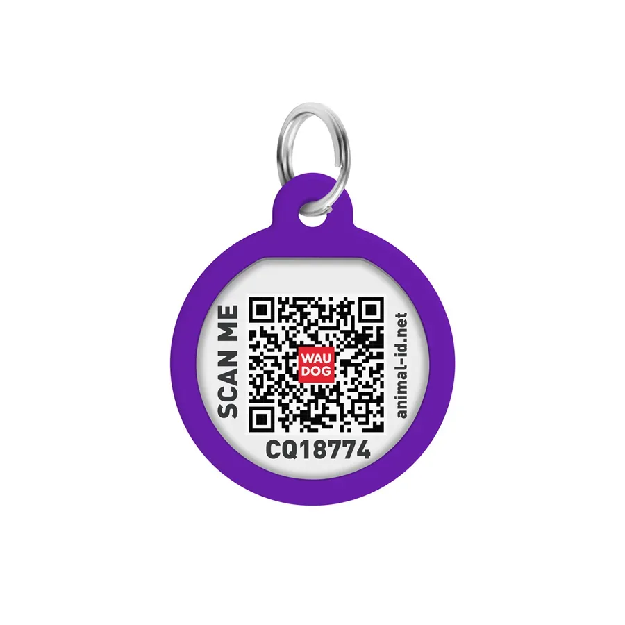 Адресник для собак и котов металлический, круг «Градиент фиолетовый», S WAUDOG Smart ID Tag Purple Gradient
