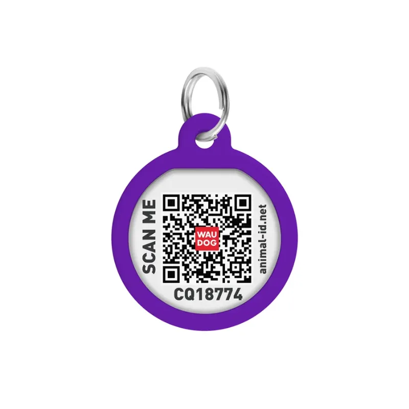 Адресник для собак и котов металлический, круг «Градиент фиолетовый», S WAUDOG Smart ID Tag Purple Gradient