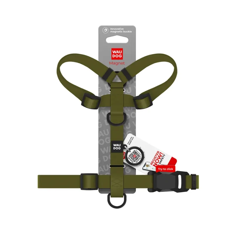 Шлея для собак водостойкая анатомическая Н-образная, S, хаки WAUDOG Magnet Harness