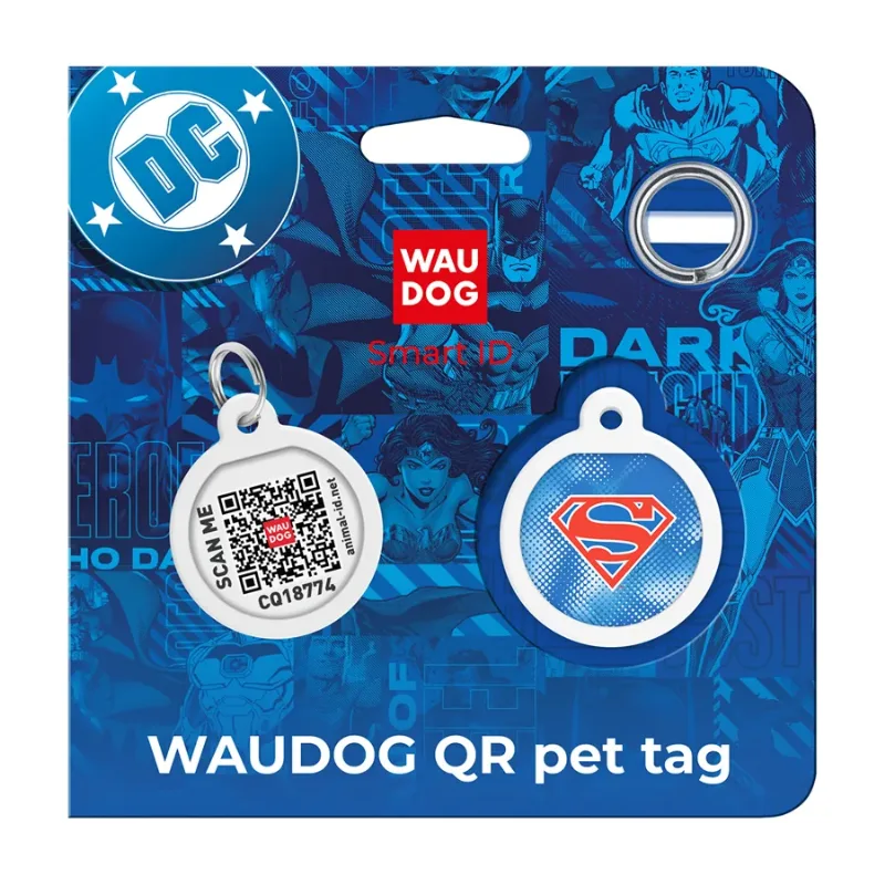 Адресник для собак и котов металлический, круг «Супермен ретро», S WAUDOG Smart ID Tag Superman Retro