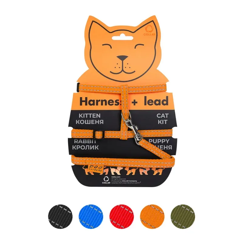 Шлея нейлоновая для котов с поводком, оранжевый Dog Extreme Harness with Leash