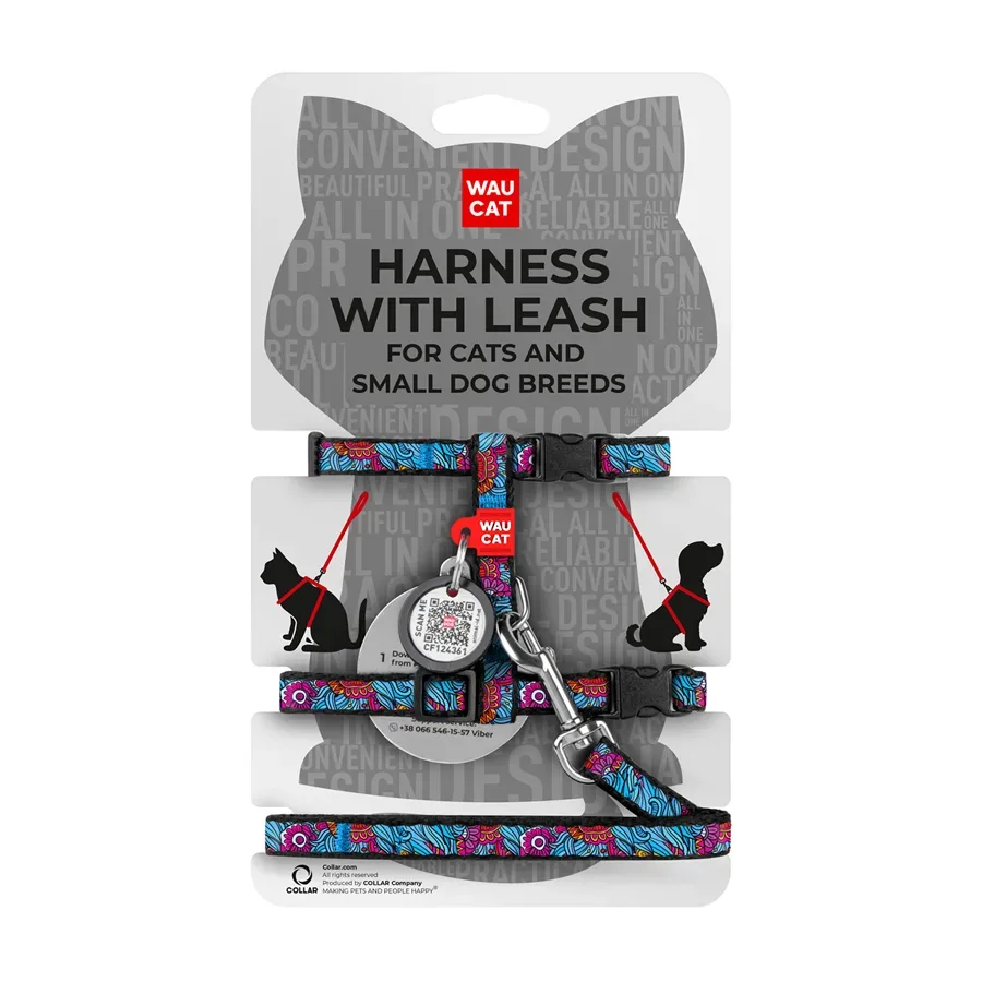 Шлея з повідцем «Літо», XS WAUCAT Nylon Harness with Leash Summer