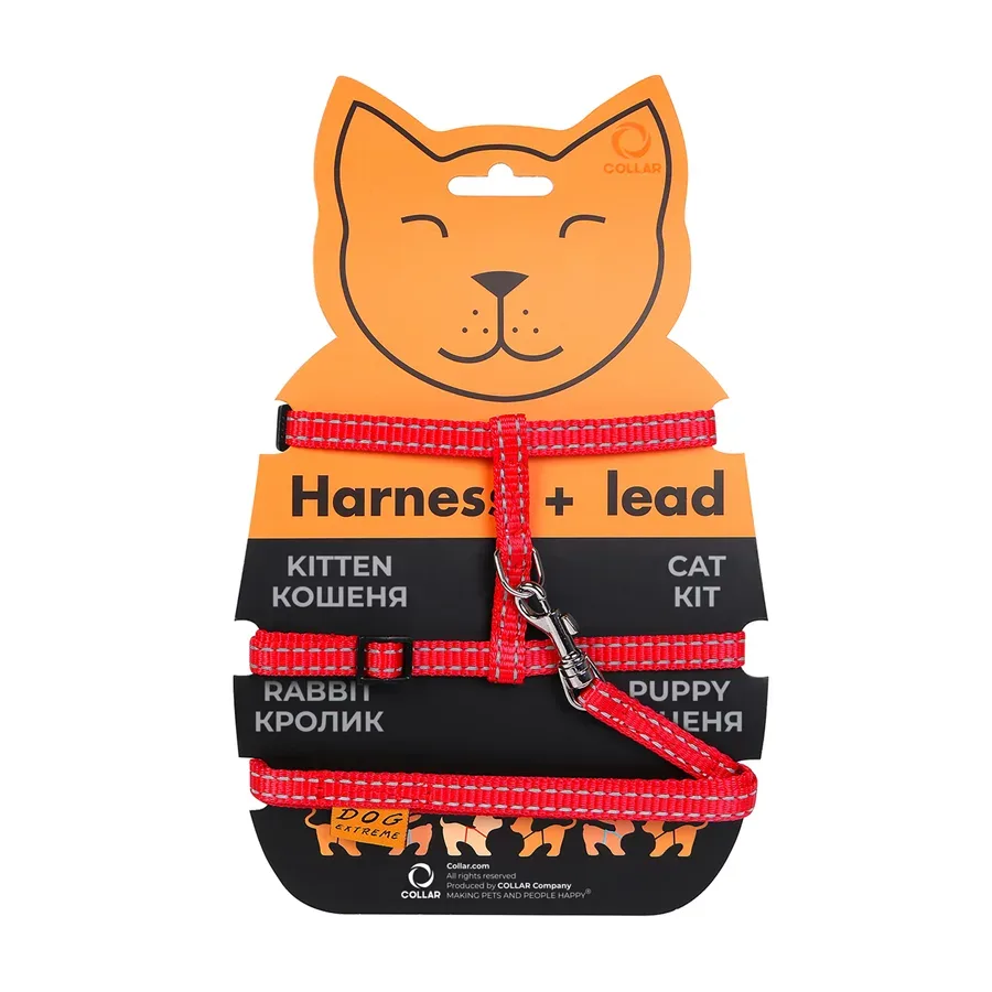 Шлея нейлоновая для котов с поводком, XS, красный Dog Extreme Harness with Leash
