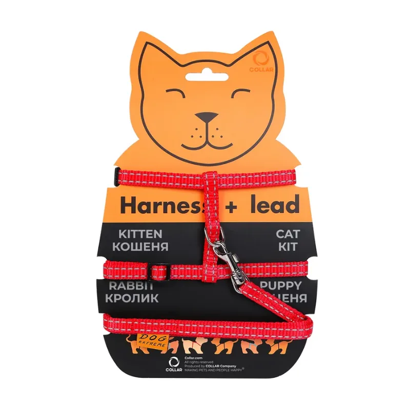 Шлея нейлоновая для котов с поводком, XS, красный Dog Extreme Harness with Leash