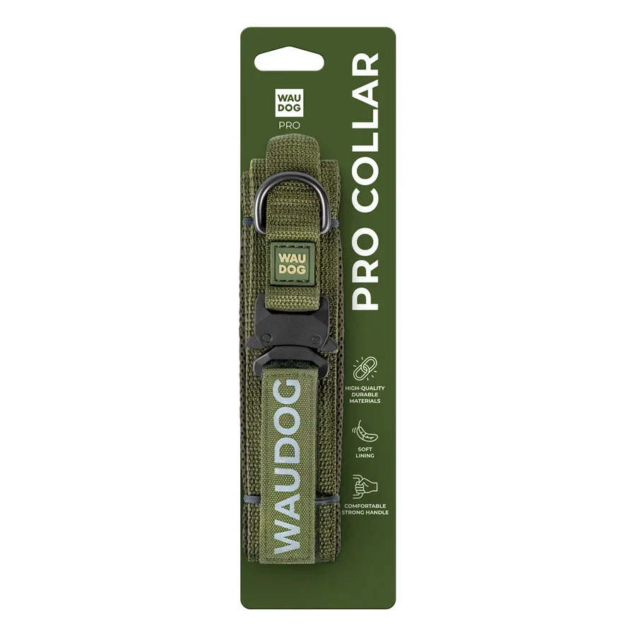 Нашийник з ручкою тактичний для собак, L, хакі WAUDOG PRO Collar