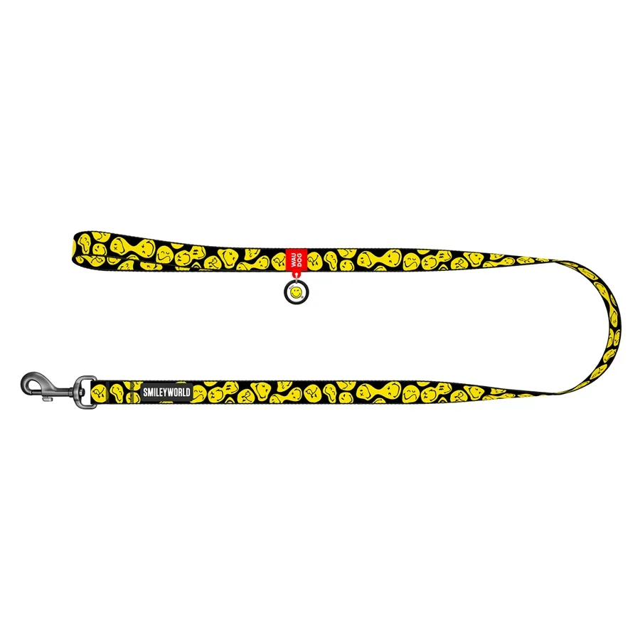 Повідець для собак нейлоновий «Смайли на чорному», L-XXL WAUDOG Nylon Leash Smileys on Black