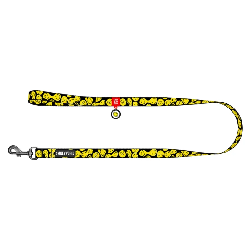 Повідець для собак нейлоновий «Смайли на чорному», L-XXL WAUDOG Nylon Leash Smileys on Black
