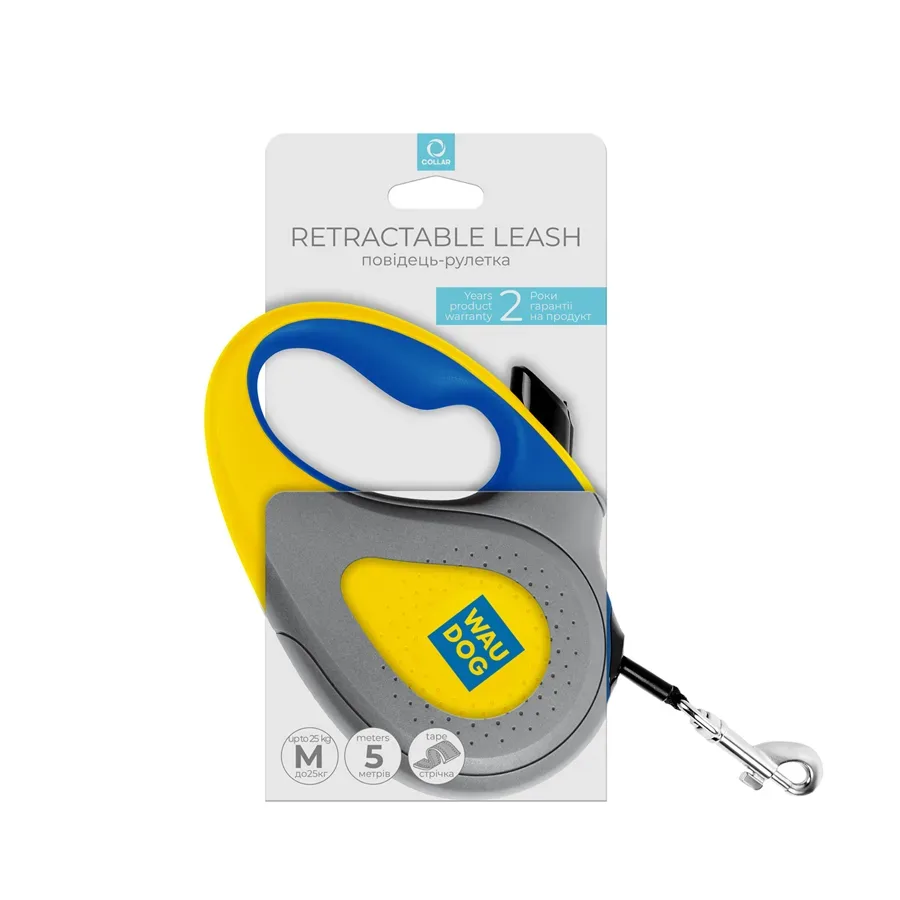 Поводок-рулетка для собак, до 25 кг, 5 м, светоотражающая лента «Colors of freedom», M WAUDOG R-leash Retractable Leash Colors of Freedom