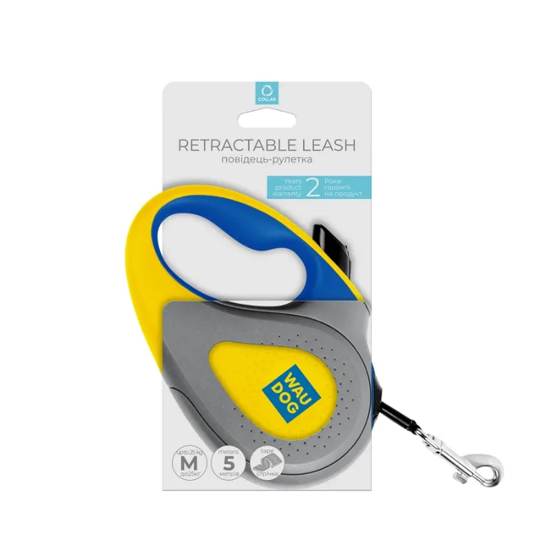 Поводок-рулетка для собак, до 25 кг, 5 м, светоотражающая лента «Colors of freedom», M WAUDOG R-leash Retractable Leash Colors of Freedom