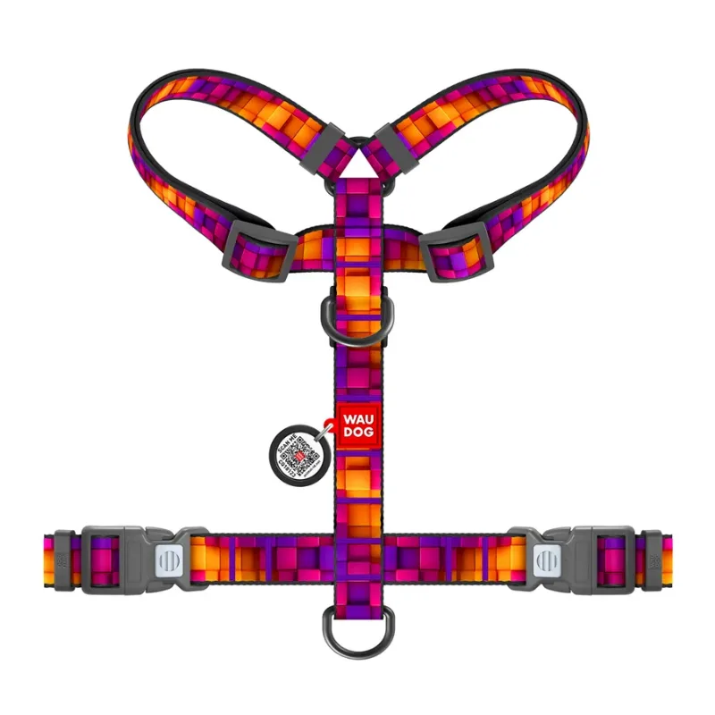 Шлея для собак анатомічна H-подібна «Куби 3Д», S WAUDOG Nylon Anatomic Harness 3D Cubes