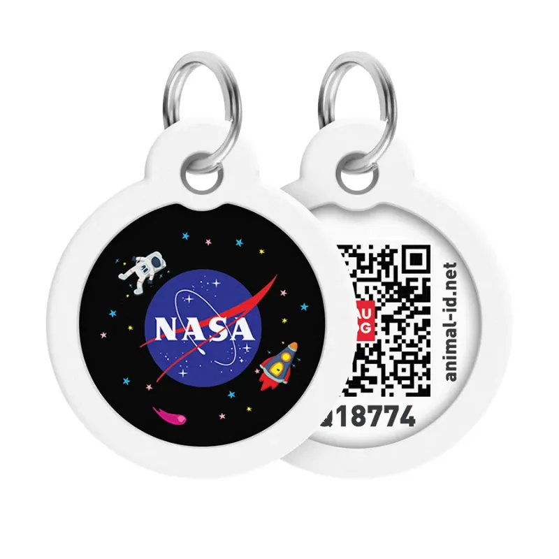 Адресник для собак и котов металлический, круг «NASA», L WAUDOG Smart ID Tag NASA