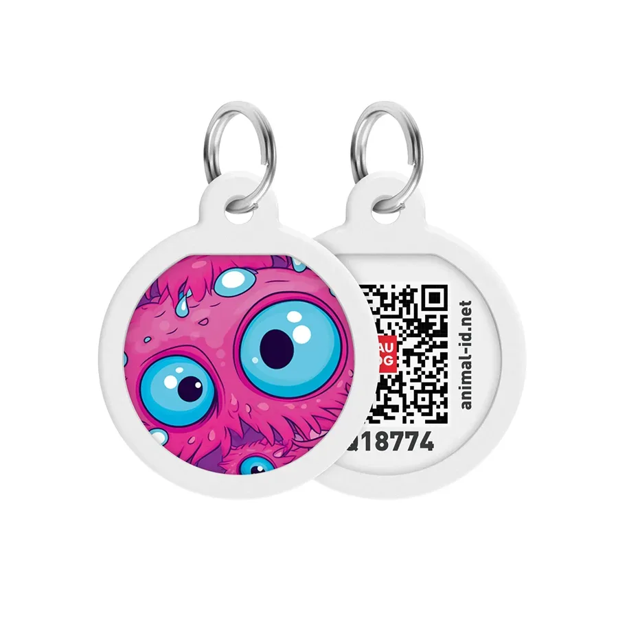 Адресник для собак и котов металлический, круг «Глаз монстра», S WAUDOG Smart ID Tag Monster Eye