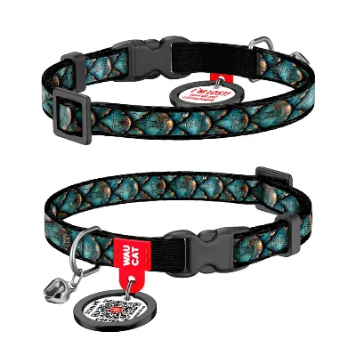 Ошейник для котов нейлоновый c QR адресником «Чешуя», XS WAUCAT Nylon Collar Scales