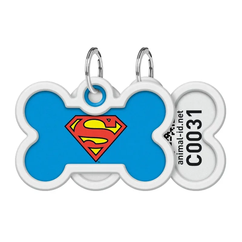 Адресник для собак и котов металлический, кость «Супермен-герой», M WAUDOG Smart ID Tag Superman Hero